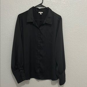 Black Satin Dress Shirt with Classic Collar